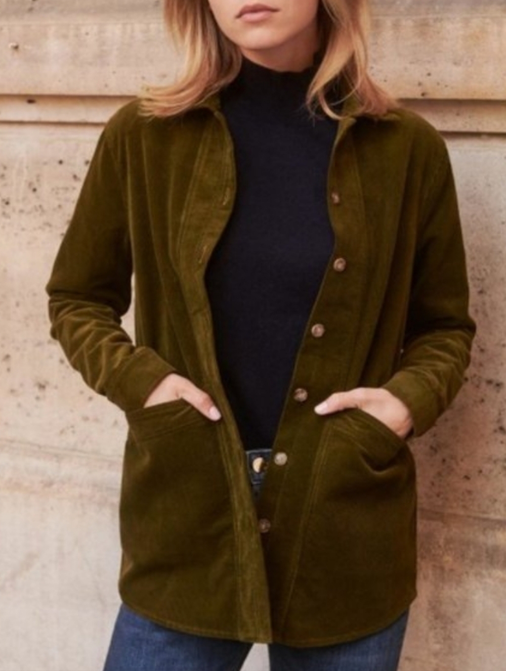 Rare Sezane Will Olive Green Corduroy Jacket